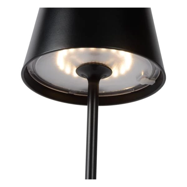 Lucide JUSTIN - Lampe de table Rechargeable Intérieur/Extérieur - Batterie/Piles - Ø 11 cm - LED Dim. - CCT - 1x2,2W 2700K/3000K - IP54 - Noir - détail 2